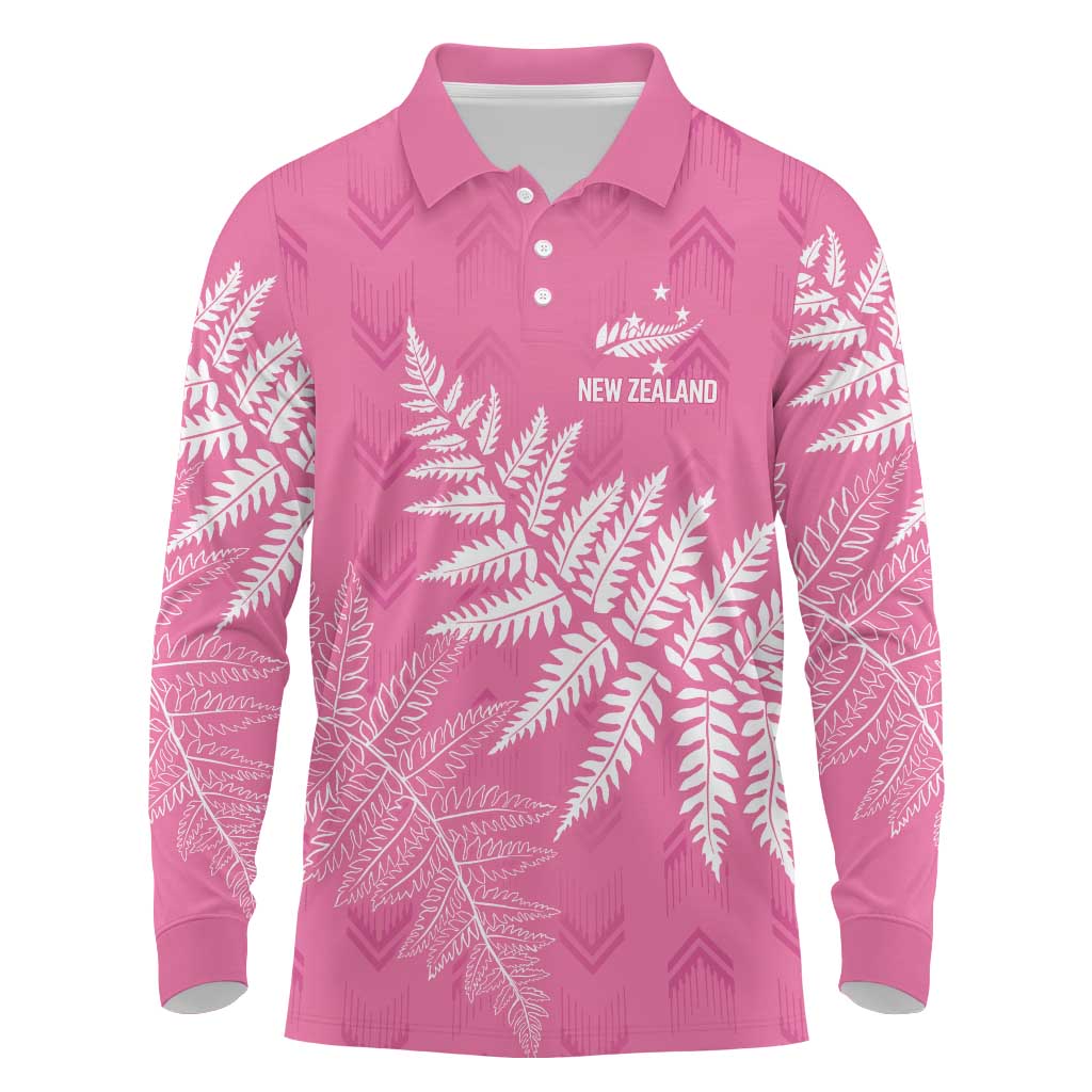 New Zealand Lawn Bowls Breast Cancer Personalized Long Sleeve Polo Shirt Wrap-Around Silver Fern - Aussie Hoodie