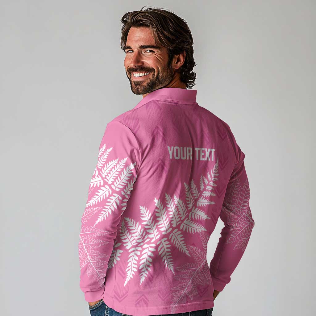 New Zealand Lawn Bowls Breast Cancer Personalized Long Sleeve Polo Shirt Wrap-Around Silver Fern - Aussie Hoodie