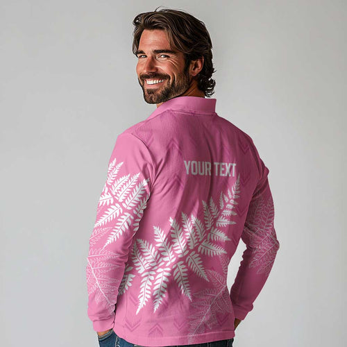 New Zealand Lawn Bowls Breast Cancer Personalized Long Sleeve Polo Shirt Wrap-Around Silver Fern - Aussie Hoodie