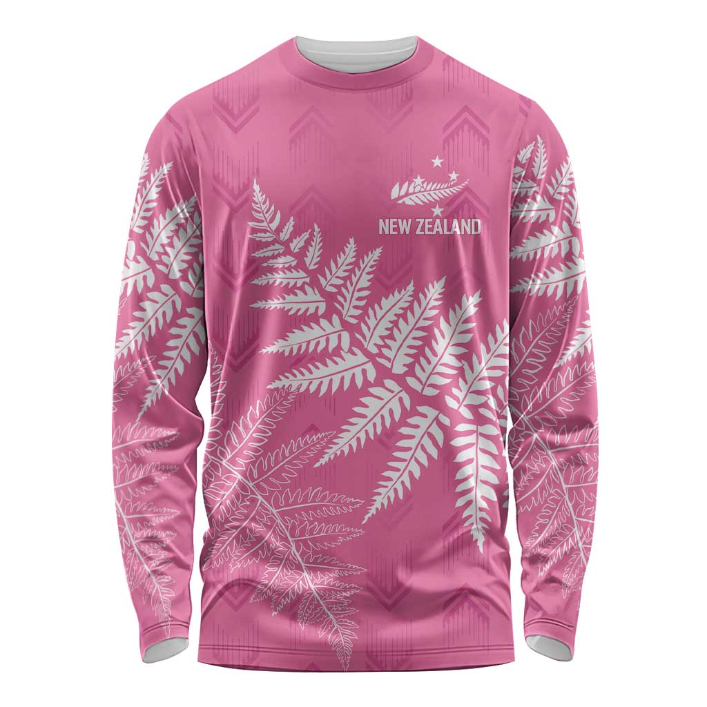 New Zealand Lawn Bowls Breast Cancer Personalized Long Sleeve Shirt Wrap-Around Silver Fern - Aussie Hoodie