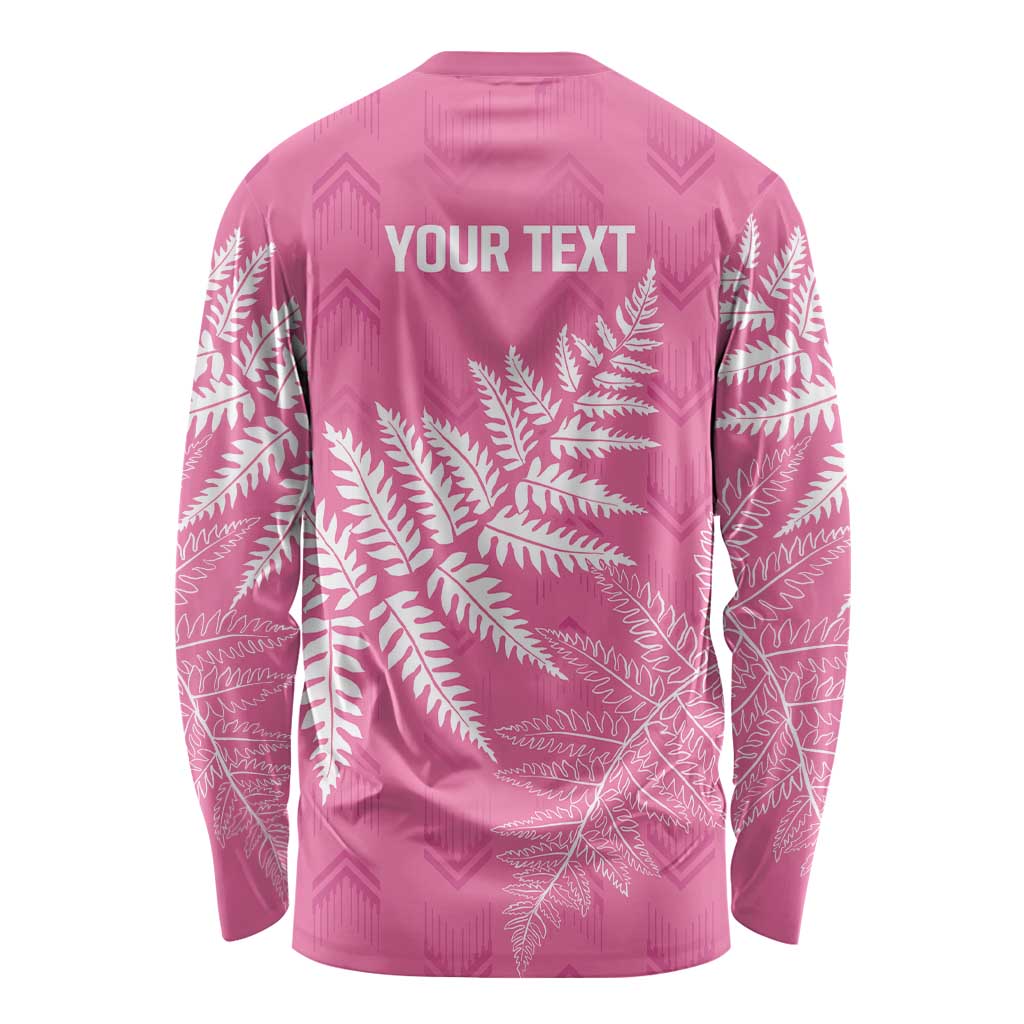 New Zealand Lawn Bowls Breast Cancer Personalized Long Sleeve Shirt Wrap-Around Silver Fern - Aussie Hoodie