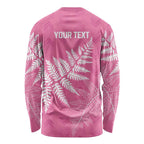 New Zealand Lawn Bowls Breast Cancer Personalized Long Sleeve Shirt Wrap-Around Silver Fern - Aussie Hoodie