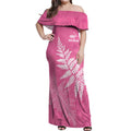 New Zealand Lawn Bowls Breast Cancer Personalized Off Shoulder Maxi Dress Wrap-Around Silver Fern - Aussie Hoodie
