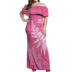 New Zealand Lawn Bowls Breast Cancer Personalized Off Shoulder Maxi Dress Wrap-Around Silver Fern - Aussie Hoodie
