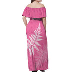 New Zealand Lawn Bowls Breast Cancer Personalized Off Shoulder Maxi Dress Wrap-Around Silver Fern - Aussie Hoodie
