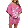 New Zealand Lawn Bowls Breast Cancer Personalized Off Shoulder Short Dress Wrap-Around Silver Fern - Aussie Hoodie