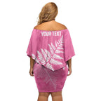 New Zealand Lawn Bowls Breast Cancer Personalized Off Shoulder Short Dress Wrap-Around Silver Fern - Aussie Hoodie