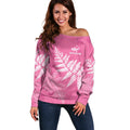 New Zealand Lawn Bowls Breast Cancer Personalized Off Shoulder Sweater Wrap-Around Silver Fern - Aussie Hoodie