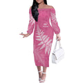 New Zealand Lawn Bowls Breast Cancer Personalized Off The Shoulder Long Sleeve Dress Wrap-Around Silver Fern - Aussie Hoodie