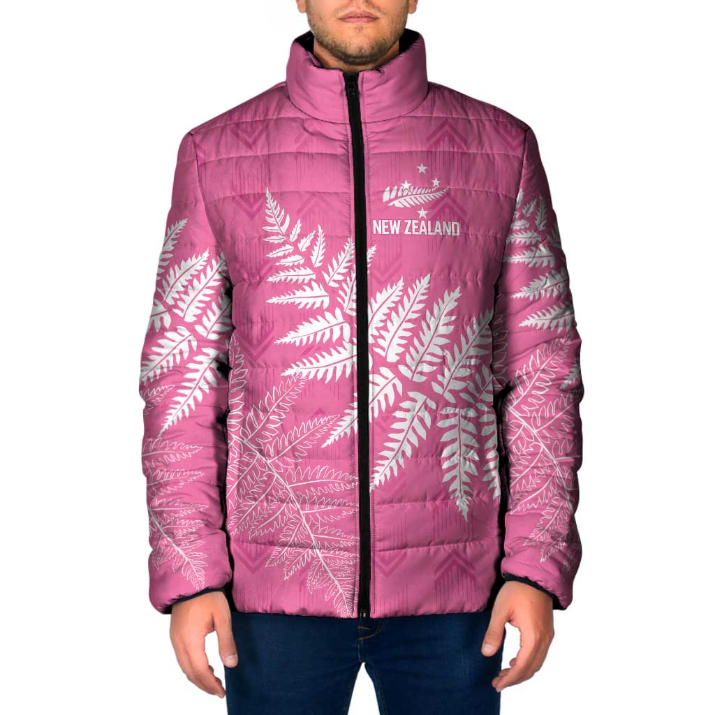 New Zealand Lawn Bowls Breast Cancer Personalized Padded Jacket Wrap-Around Silver Fern - Aussie Hoodie