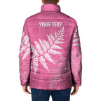 New Zealand Lawn Bowls Breast Cancer Personalized Padded Jacket Wrap-Around Silver Fern - Aussie Hoodie