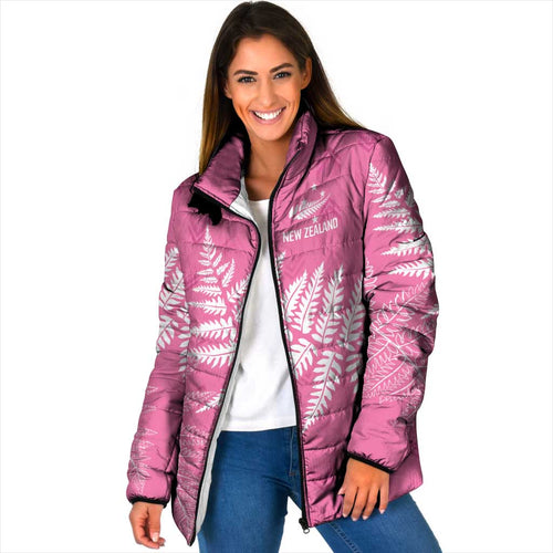 New Zealand Lawn Bowls Breast Cancer Personalized Padded Jacket Wrap-Around Silver Fern - Aussie Hoodie