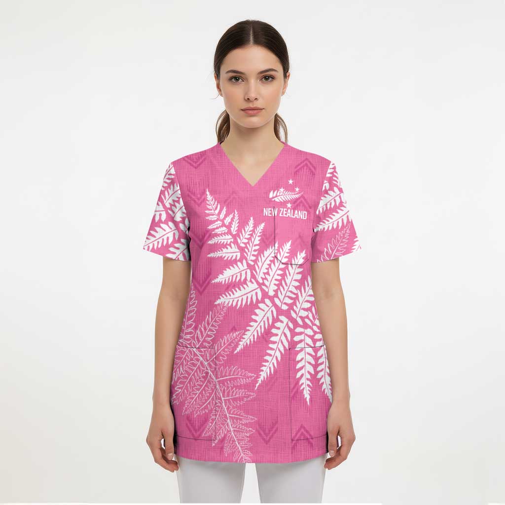 New Zealand Lawn Bowls Breast Cancer Personalized Scrub Top Wrap-Around Silver Fern - Aussie Hoodie