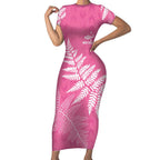 New Zealand Lawn Bowls Breast Cancer Personalized Short Sleeve Bodycon Dress Wrap-Around Silver Fern - Aussie Hoodie