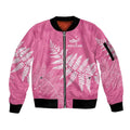 New Zealand Lawn Bowls Breast Cancer Personalized Sleeve Zip Bomber Jacket Wrap-Around Silver Fern - Aussie Hoodie