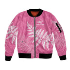 New Zealand Lawn Bowls Breast Cancer Personalized Sleeve Zip Bomber Jacket Wrap-Around Silver Fern - Aussie Hoodie