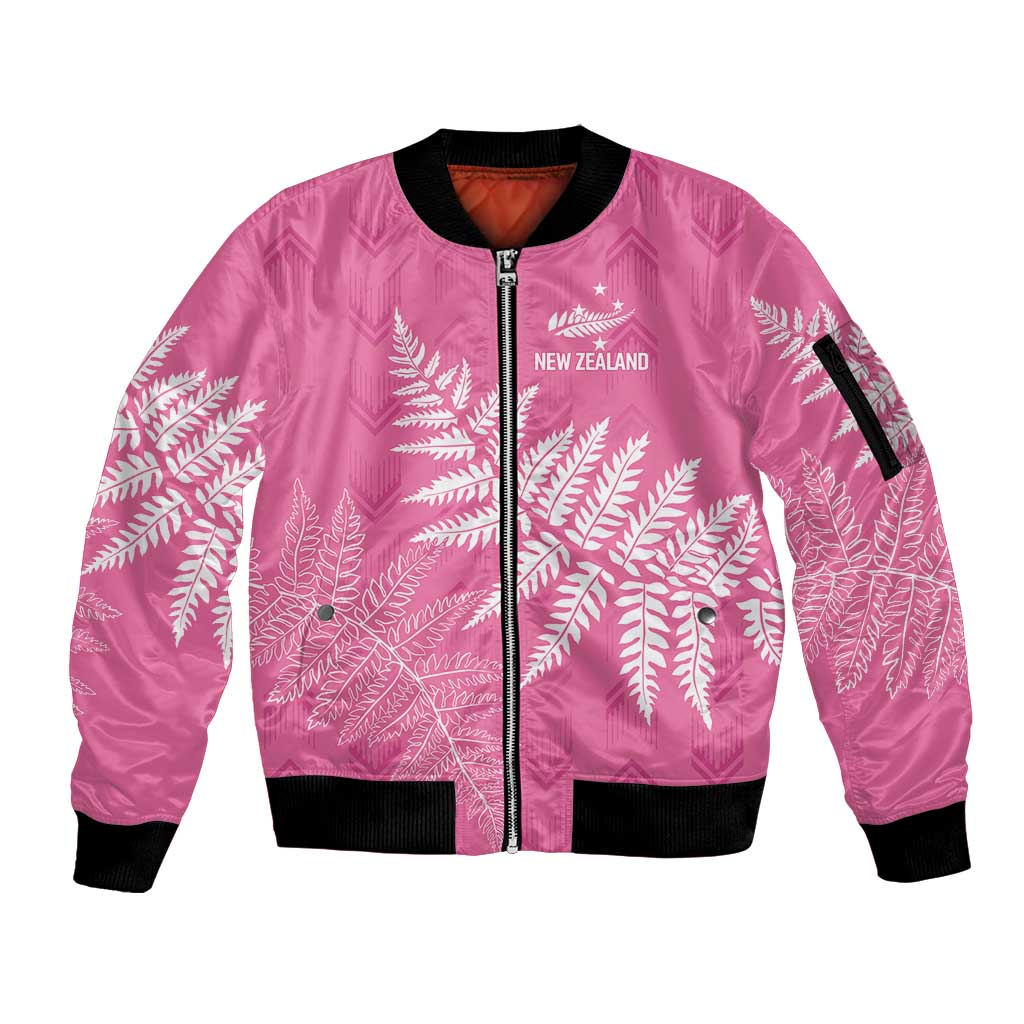 New Zealand Lawn Bowls Breast Cancer Personalized Sleeve Zip Bomber Jacket Wrap-Around Silver Fern - Aussie Hoodie
