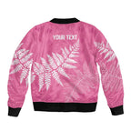 New Zealand Lawn Bowls Breast Cancer Personalized Sleeve Zip Bomber Jacket Wrap-Around Silver Fern - Aussie Hoodie