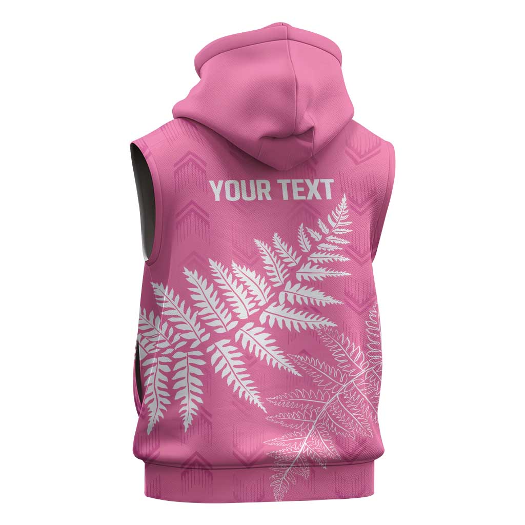 New Zealand Lawn Bowls Breast Cancer Personalized Sleeveless Hoodie Wrap-Around Silver Fern - Aussie Hoodie