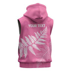New Zealand Lawn Bowls Breast Cancer Personalized Sleeveless Hoodie Wrap-Around Silver Fern - Aussie Hoodie