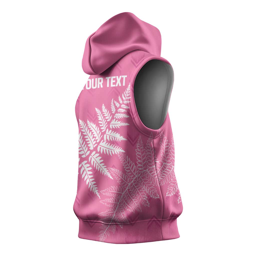 New Zealand Lawn Bowls Breast Cancer Personalized Sleeveless Hoodie Wrap-Around Silver Fern - Aussie Hoodie