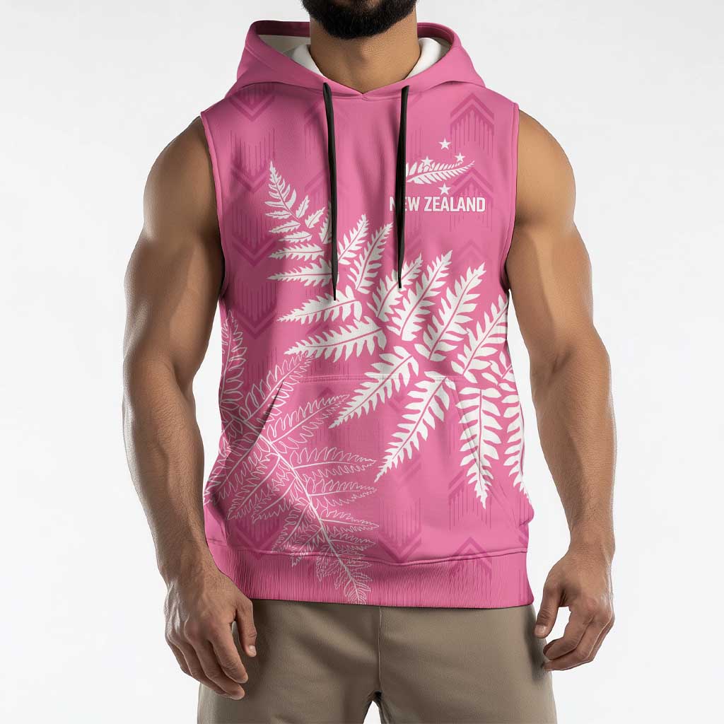New Zealand Lawn Bowls Breast Cancer Personalized Sleeveless Hoodie Wrap-Around Silver Fern - Aussie Hoodie