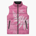 New Zealand Lawn Bowls Breast Cancer Personalized Sleeveless Puffer Jacket Wrap-Around Silver Fern - Aussie Hoodie