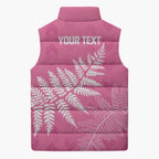 New Zealand Lawn Bowls Breast Cancer Personalized Sleeveless Puffer Jacket Wrap-Around Silver Fern - Aussie Hoodie