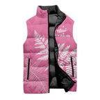 New Zealand Lawn Bowls Breast Cancer Personalized Sleeveless Puffer Jacket Wrap-Around Silver Fern - Aussie Hoodie