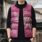 New Zealand Lawn Bowls Breast Cancer Personalized Sleeveless Puffer Jacket Wrap-Around Silver Fern - Aussie Hoodie