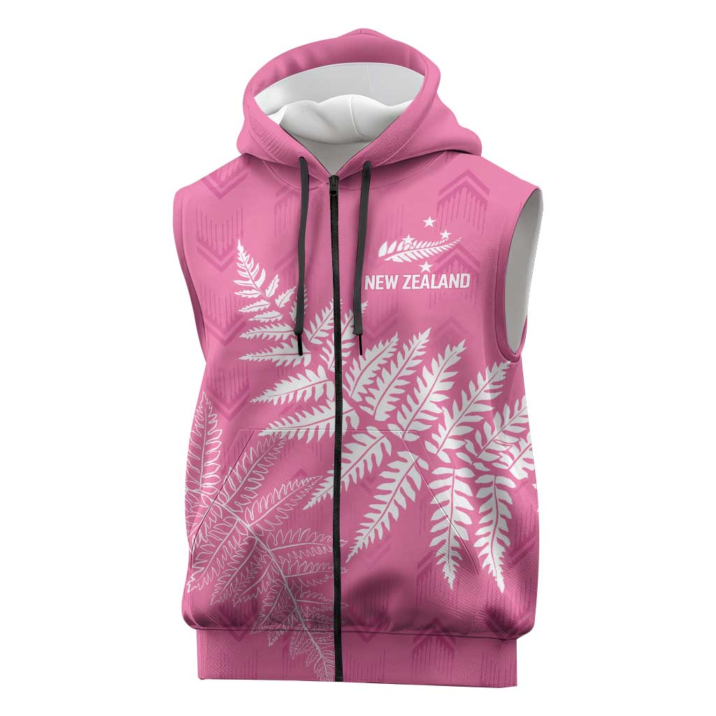 New Zealand Lawn Bowls Breast Cancer Personalized Sleeveless Zip Hoodie Wrap-Around Silver Fern LT7