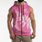 New Zealand Lawn Bowls Breast Cancer Personalized Sleeveless Zip Hoodie Wrap-Around Silver Fern LT7