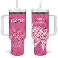 New Zealand Lawn Bowls Breast Cancer Personalized Tumbler With Handle Wrap-Around Silver Fern - Aussie Hoodie