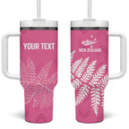 New Zealand Lawn Bowls Breast Cancer Personalized Tumbler With Handle Wrap-Around Silver Fern - Aussie Hoodie