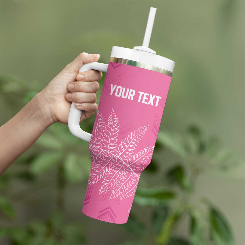 New Zealand Lawn Bowls Breast Cancer Personalized Tumbler With Handle Wrap-Around Silver Fern - Aussie Hoodie