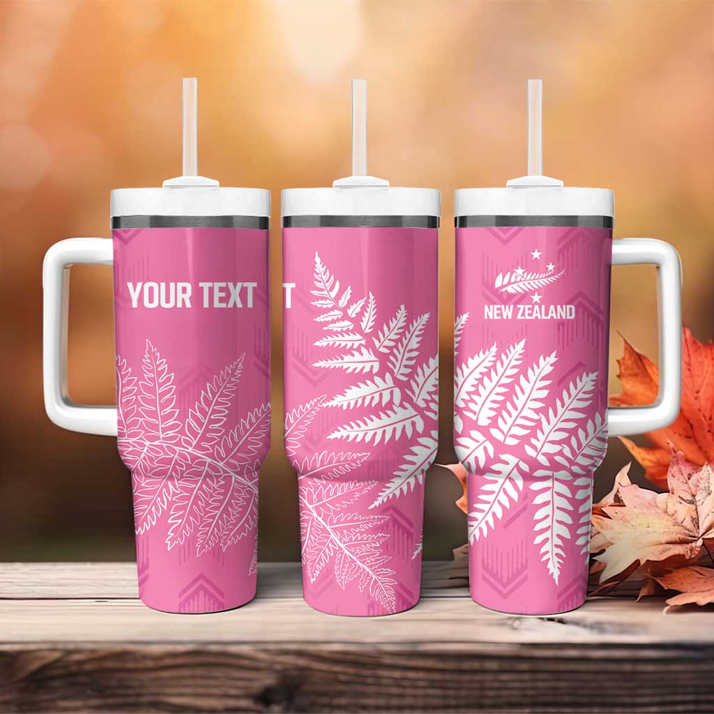 New Zealand Lawn Bowls Breast Cancer Personalized Tumbler With Handle Wrap-Around Silver Fern - Aussie Hoodie