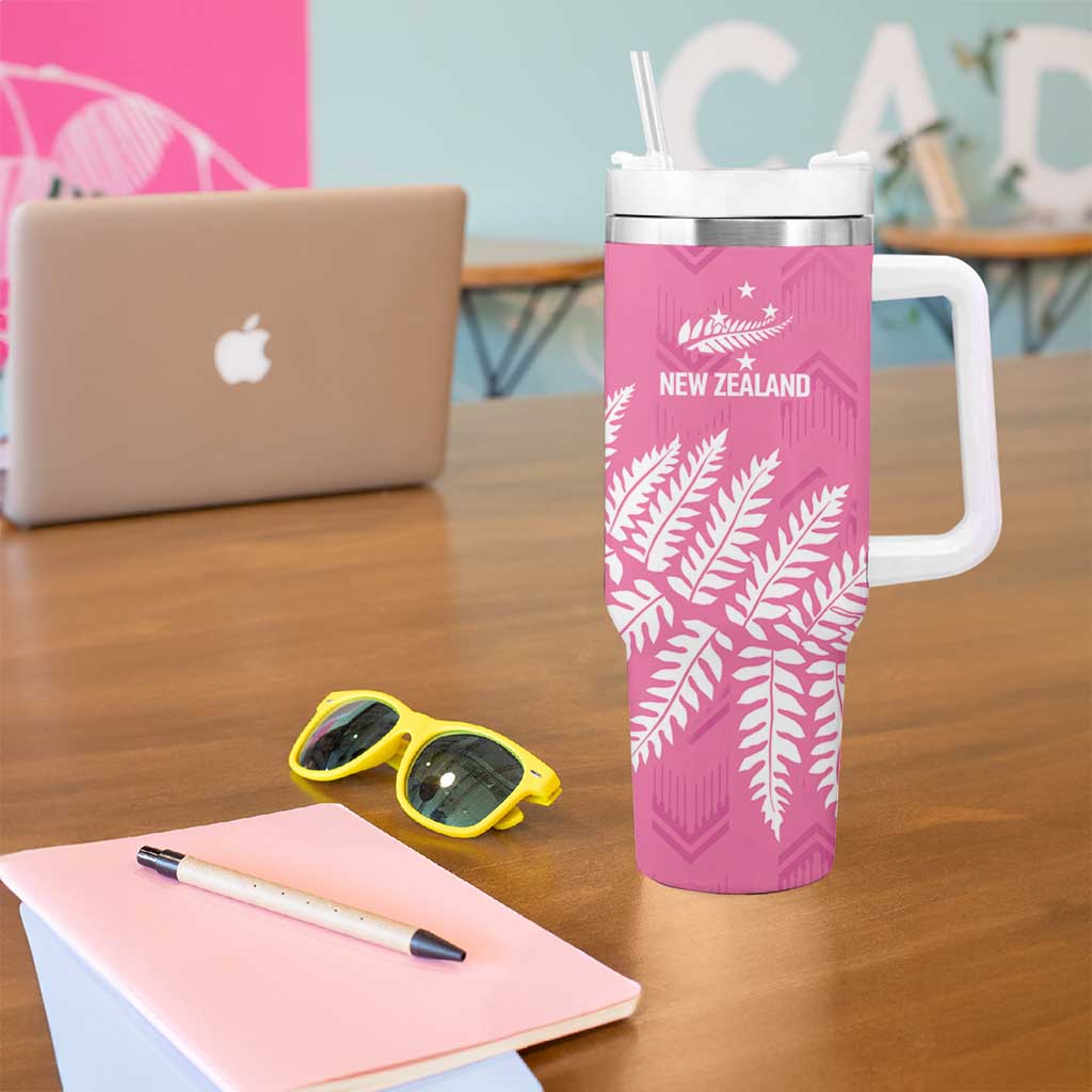 New Zealand Lawn Bowls Breast Cancer Personalized Tumbler With Handle Wrap-Around Silver Fern - Aussie Hoodie