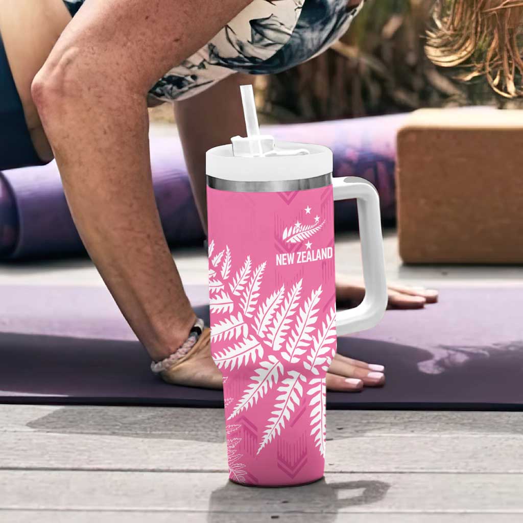 New Zealand Lawn Bowls Breast Cancer Personalized Tumbler With Handle Wrap-Around Silver Fern - Aussie Hoodie