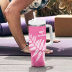 New Zealand Lawn Bowls Breast Cancer Personalized Tumbler With Handle Wrap-Around Silver Fern - Aussie Hoodie