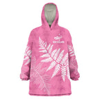 New Zealand Lawn Bowls Breast Cancer Personalized Wearable Blanket Hoodie Wrap-Around Silver Fern - Aussie Hoodie