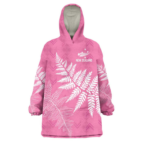 New Zealand Lawn Bowls Breast Cancer Personalized Wearable Blanket Hoodie Wrap-Around Silver Fern - Aussie Hoodie
