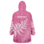 New Zealand Lawn Bowls Breast Cancer Personalized Wearable Blanket Hoodie Wrap-Around Silver Fern - Aussie Hoodie