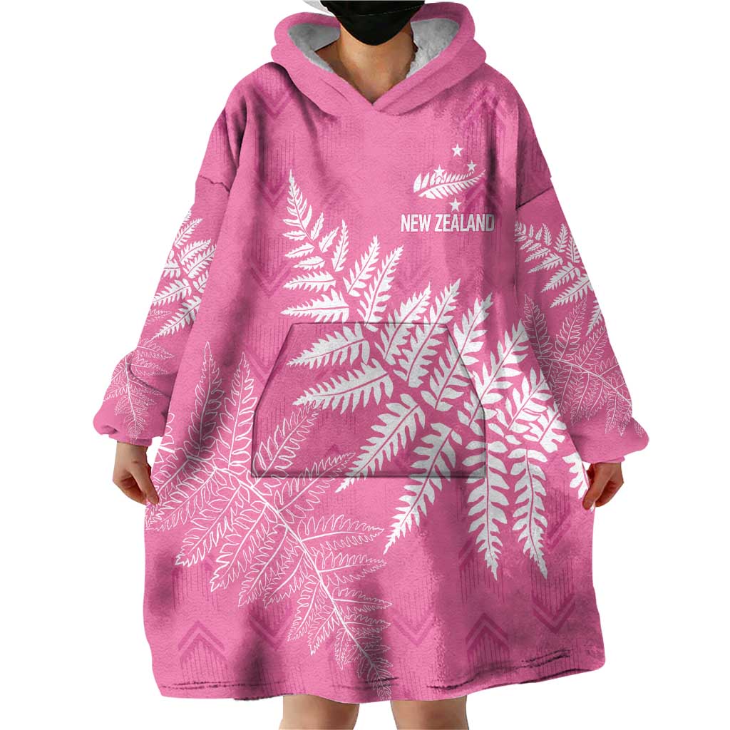 New Zealand Lawn Bowls Breast Cancer Personalized Wearable Blanket Hoodie Wrap-Around Silver Fern - Aussie Hoodie