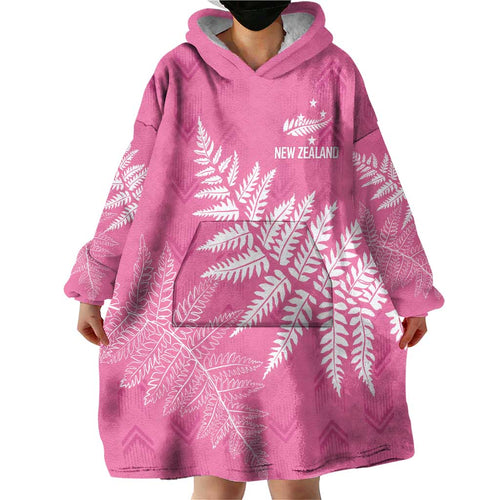 New Zealand Lawn Bowls Breast Cancer Personalized Wearable Blanket Hoodie Wrap-Around Silver Fern - Aussie Hoodie