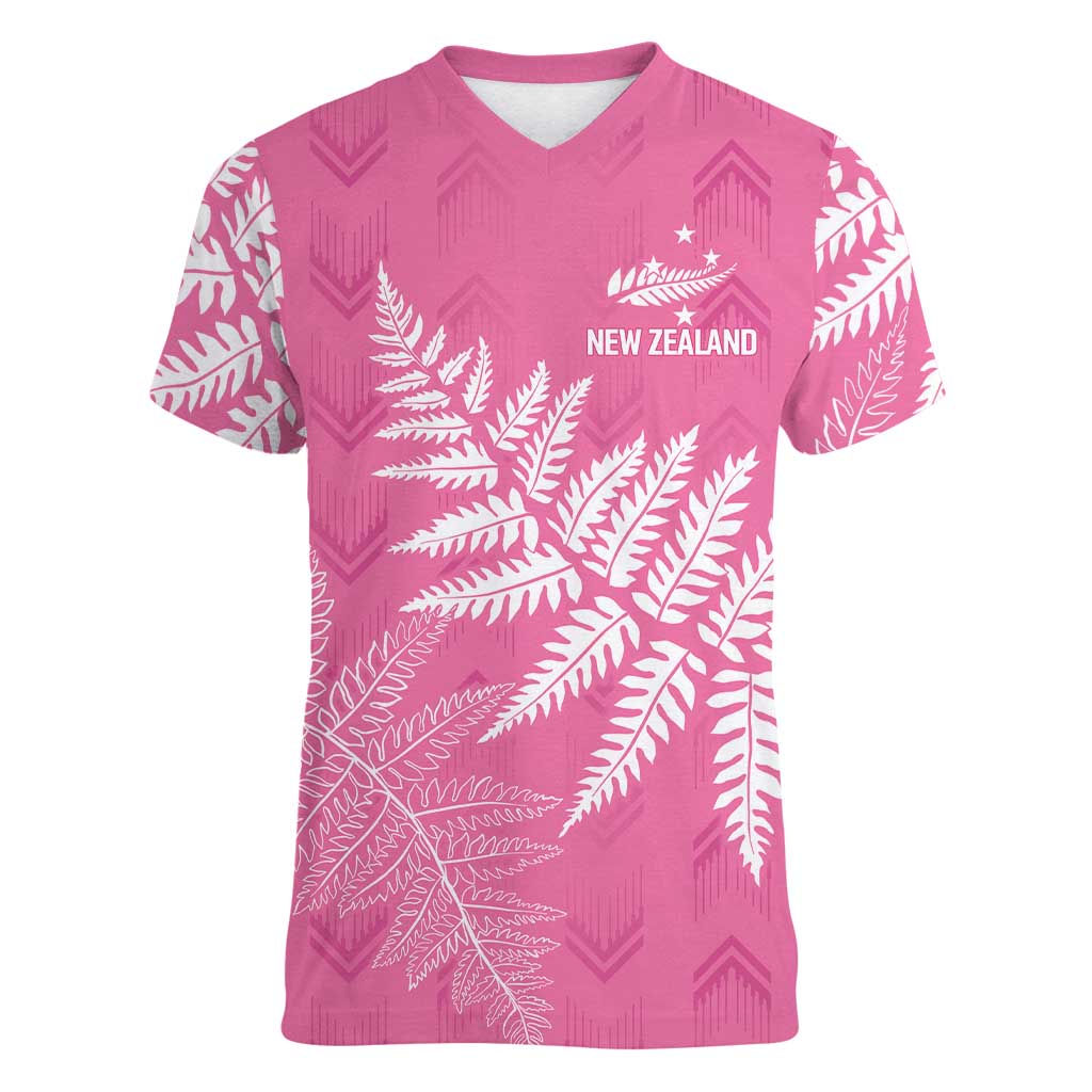 New Zealand Lawn Bowls Breast Cancer Personalized Women V-Neck T-Shirt Wrap-Around Silver Fern - Aussie Hoodie