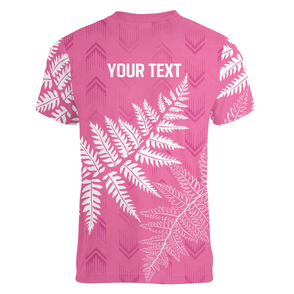 New Zealand Lawn Bowls Breast Cancer Personalized Women V-Neck T-Shirt Wrap-Around Silver Fern - Aussie Hoodie