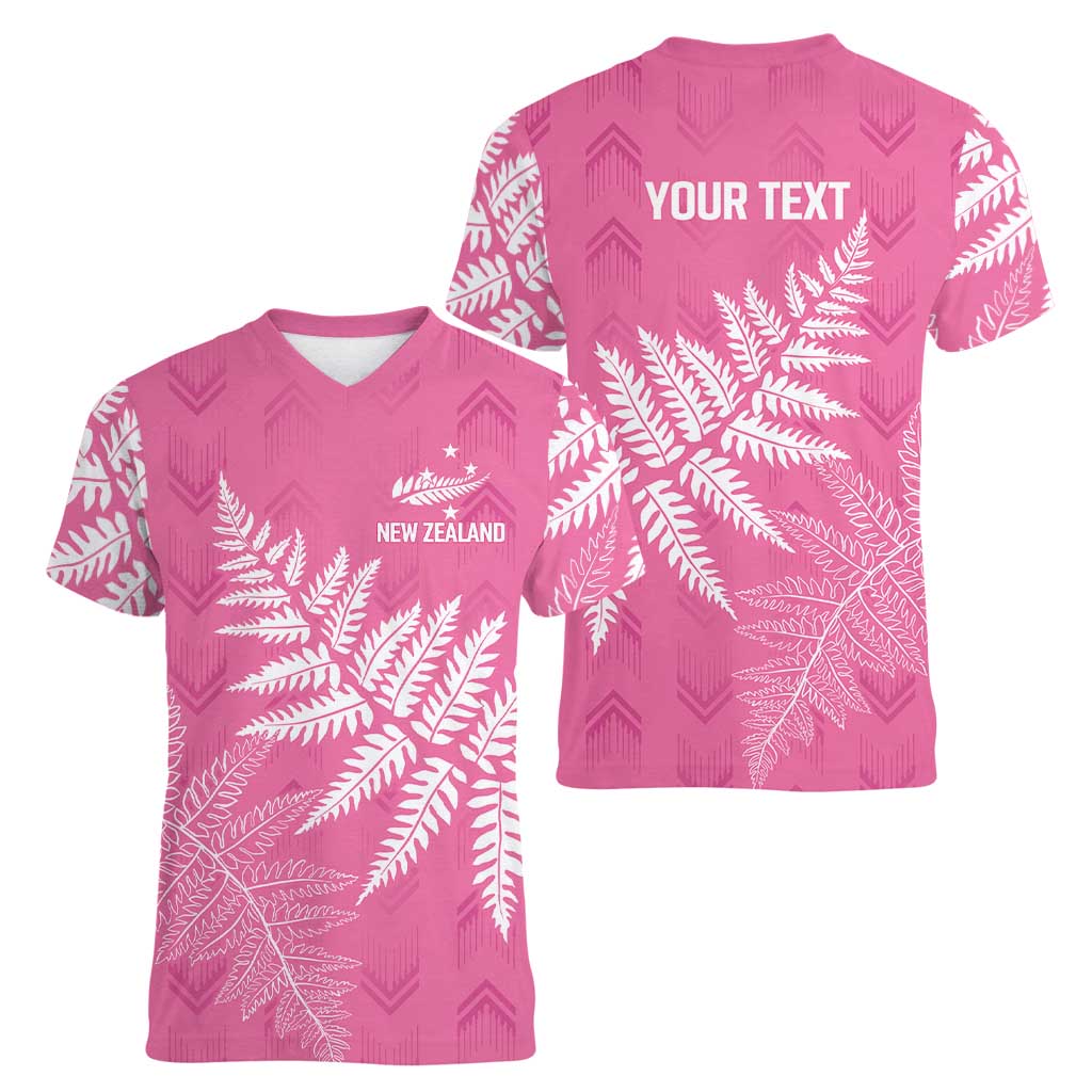 New Zealand Lawn Bowls Breast Cancer Personalized Women V-Neck T-Shirt Wrap-Around Silver Fern - Aussie Hoodie