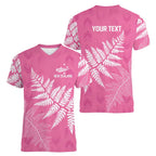 New Zealand Lawn Bowls Breast Cancer Personalized Women V-Neck T-Shirt Wrap-Around Silver Fern - Aussie Hoodie