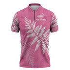 New Zealand Lawn Bowls Breast Cancer Personalized Zipper Polo Shirt Wrap-Around Silver Fern - Aussie Hoodie