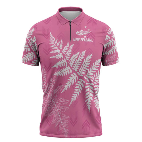 New Zealand Lawn Bowls Breast Cancer Personalized Zipper Polo Shirt Wrap-Around Silver Fern - Aussie Hoodie